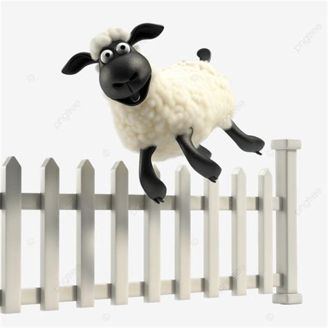 Funny Cartoon Sheep Jumping The Fence, Farm, Sheep, Animals PNG ...