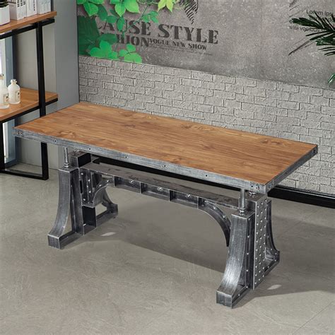 63" Industrial Office Desk Executive Desk with Solid Wood Top Bridge ...