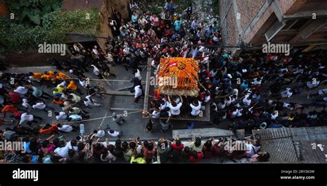 Kathmandu Bagmati Nepal 28th Sep 2023 People Pull The Chariot Of