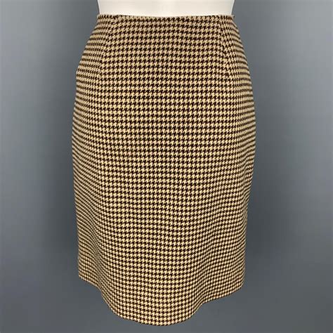 Ralph Lauren Blue Label Size Brown And Beige Houndstooth Wool Pencil