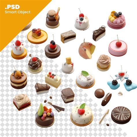 Premium PSD Collection Of Different Types Of Cakes On A White