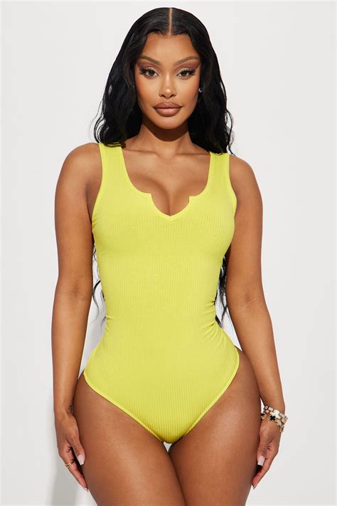 Talia Ribbed Bodysuit Yellow Fashion Nova