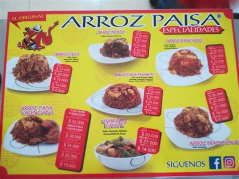 Carta Del Restaurante Arroz Paisa El Original Medell N Buenos Aires