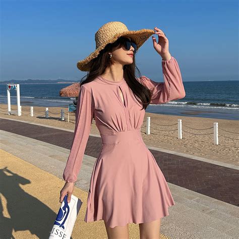 Women S Swimsuit One Piece Conservative Long Sleeved Plus Size New Hot Spring Swimsuit