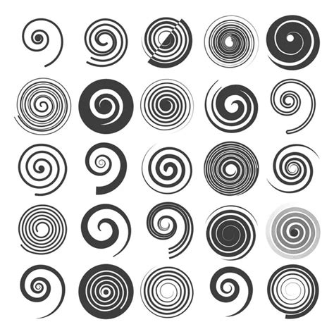 Set Of Spiral And Swirl Motion Elements Black Isolated Objects Icons