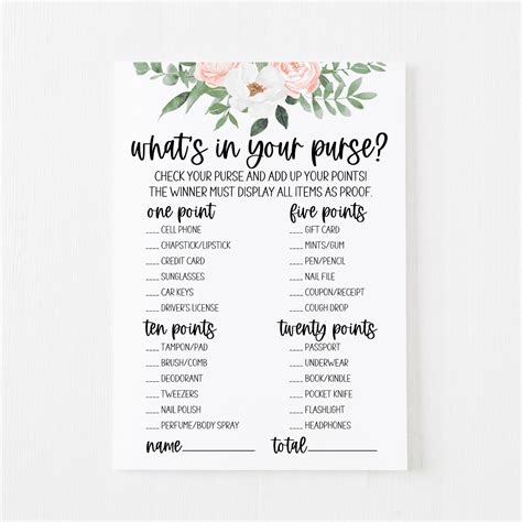 Whats In Your Purse Game Free Printable Modern MOH