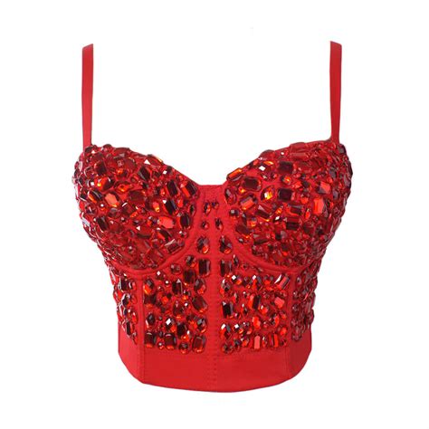 Handmade Red Rinestone Pearls Design Bustier Crop Top Fancymake