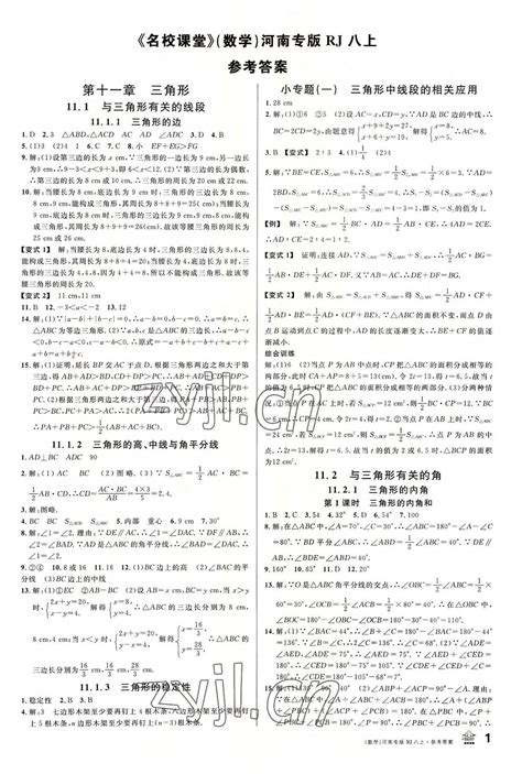 2022年名校课堂八年级数学上册人教版2河南专版答案——青夏教育精英家教网——