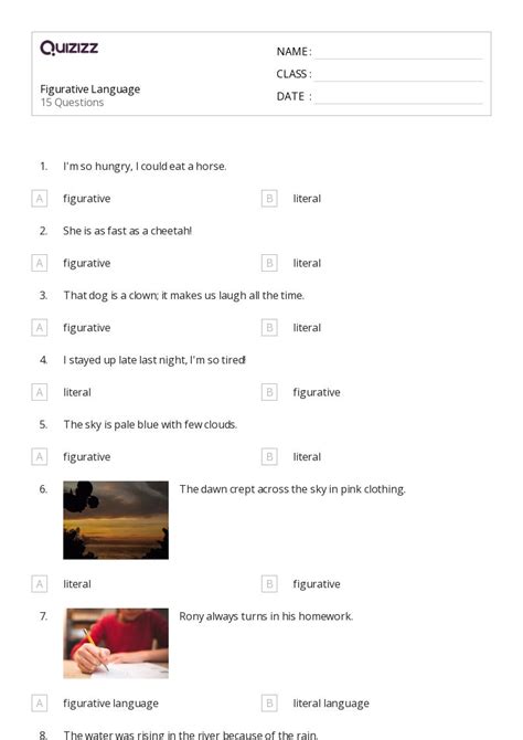 50 Figurative Language Worksheets On Quizizz Free And Printable