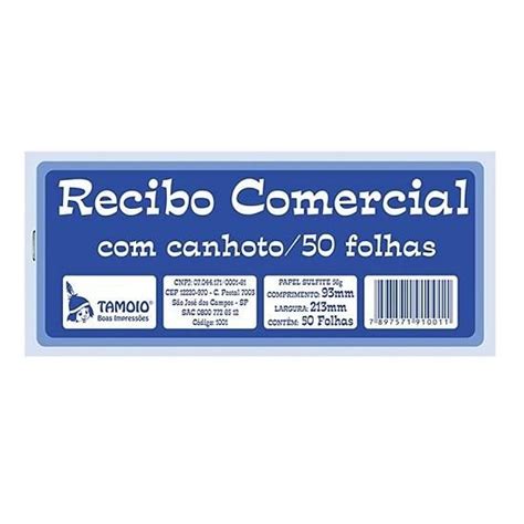 Recibo Comercial Folhas Canhoto Tamoio Na Jb Papelaria