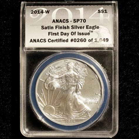 W Silver American Eagle Anacs Sp First Day Of Issue Satin Finish