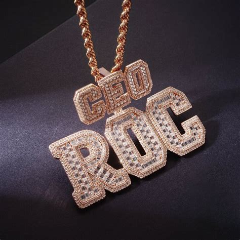 Iced Out Custom Buckle Baguette Cut Letters Pendant Helloice Jewelry