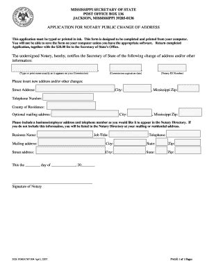 Fillable Online Sos Ms Application For Notary Public Change Of Address