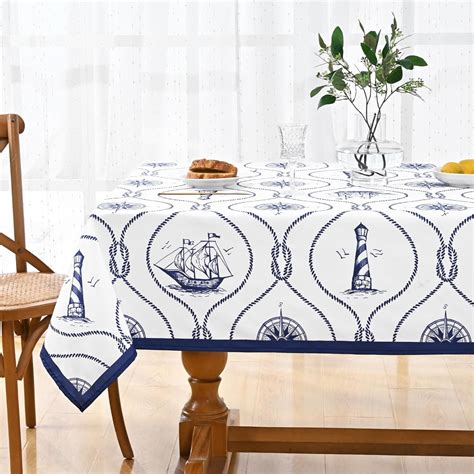 Sevenstars Nautical Compass Tablecloth Summer Table Cloth Blue