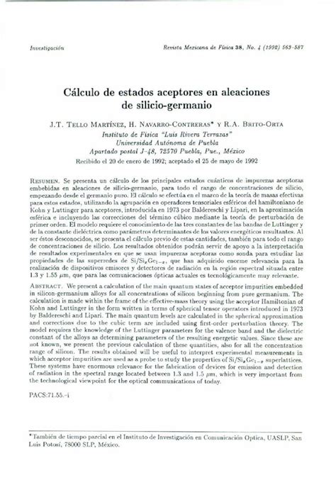 PDF Cálculo de estados aceptores en aleaciones de silicio germanio