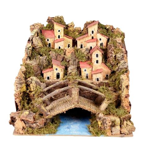 Paniate Paesaggio Presepe Con Ponte Su Fiume E Luci 24x21x21 Cm