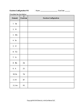 Electron Configuration WS (Orbital/Electron/Noble Gas Configurations)