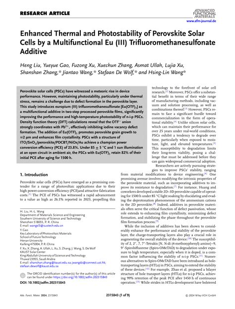 Enhanced Thermal And Photostability Of Perovskite Solar Cells By A