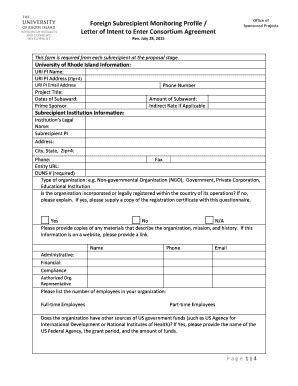 Fillable Online Subrecipient Monitoring Office Letter Of Intent To