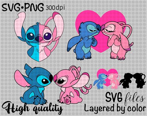 Stitch And Angel Svg Bundle Layered Svg Heart Love Svg Etsy