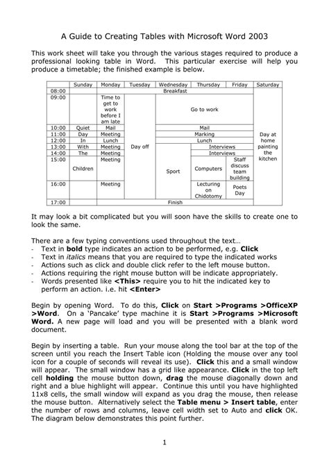 A Guide To Creating Tables With Microsoft Word 2003 HSC Home