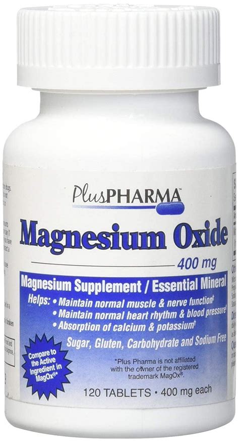 Plus Pharma Supplement - Magnesium Oxide Tablets, 400 mg, 120 Count ...