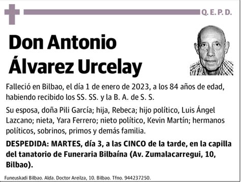 Antonio Álvarez Urcelay Esquela Necrológica El Correo