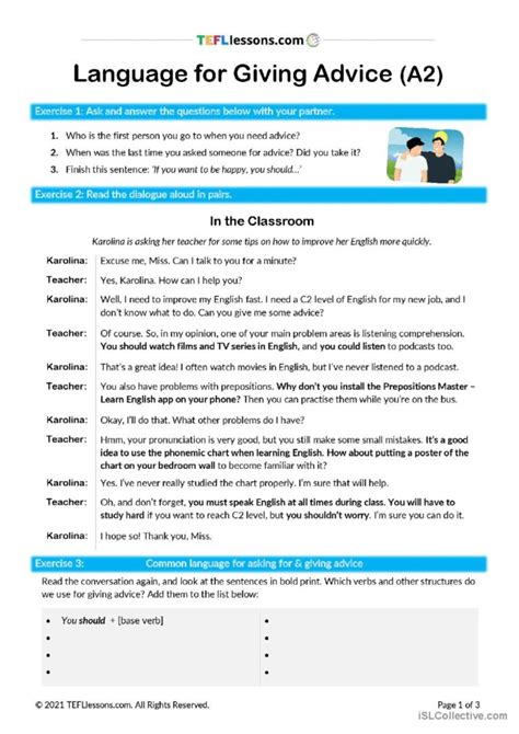 Giving Advice Functional Language English Esl Worksheets Pdf Doc