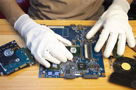 Technician Repairing Computer Motherboard Notebook Motherboard