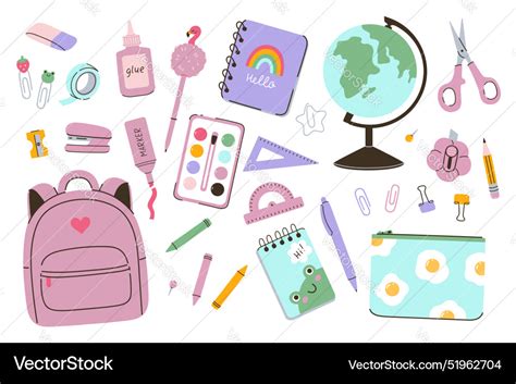 Set of cute school supplies isolated on white Vector Image