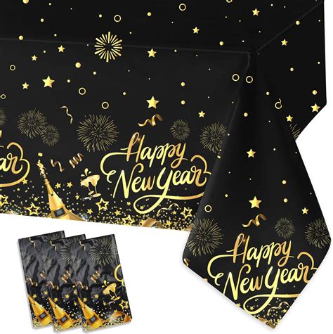 HOWAF 3 Pack New Year Party Decoration Table Cover Black And Gold New