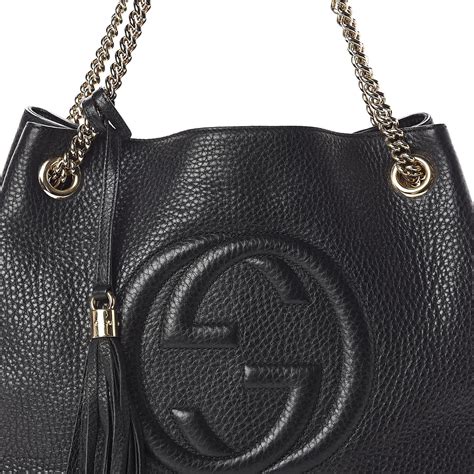 Gucci Pebbled Calfskin Medium Soho Chain Shoulder Bag Black