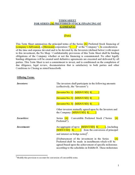 Employment Term Sheet Template