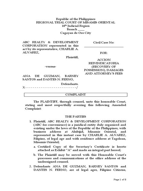 complaint sample  complaint lawsuit