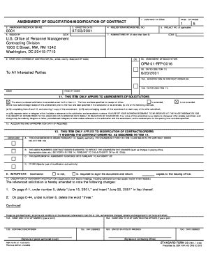 Fillable Online Opm Amendment Of Solicitation Modification Of Opm