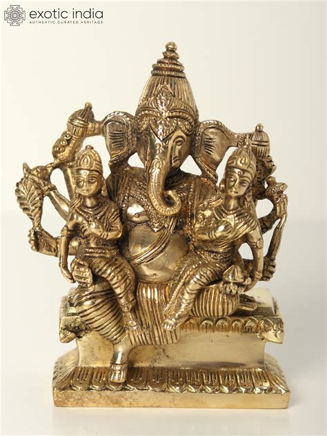 5 Small Lord Ganesha With Riddhi Siddhi Brass Statue Exotic India Art