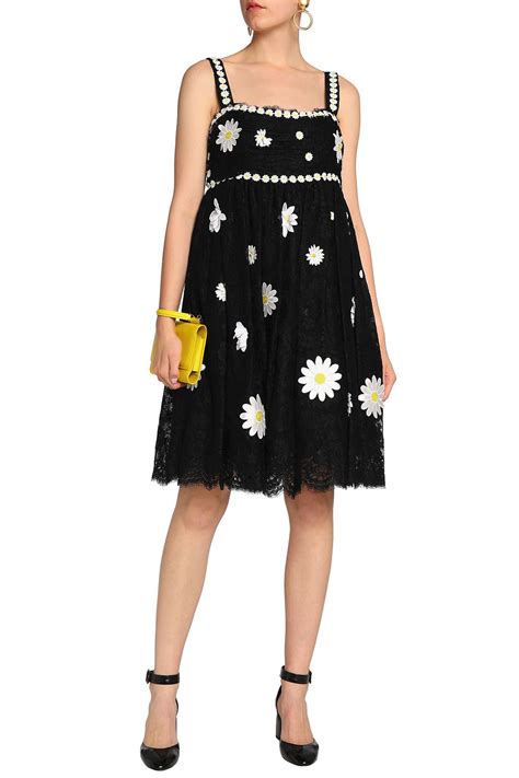 DOLCE GABBANA Floral appliquéd gathered lace dress THE OUTNET