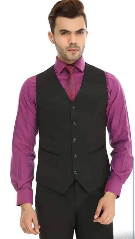 Polyester Party Mens Dark Gray Plain Waistcoat Size Large At Rs