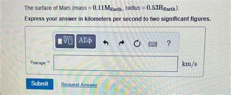 Solved The surface of Mars (mass =0.11MEarth , radius | Chegg.com