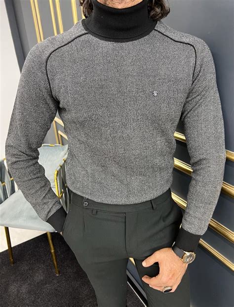 Black Slim Fit Turtleneck Sweater For Men Gentwith