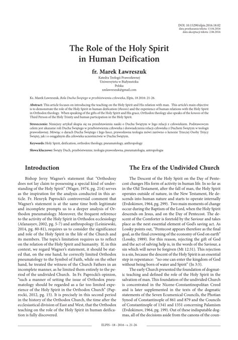 Pdf The Role Of The Holy Spirit In Human Deification