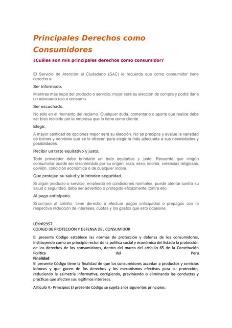 Derechos Como Consumidores Principales Derechos Como Consumidores