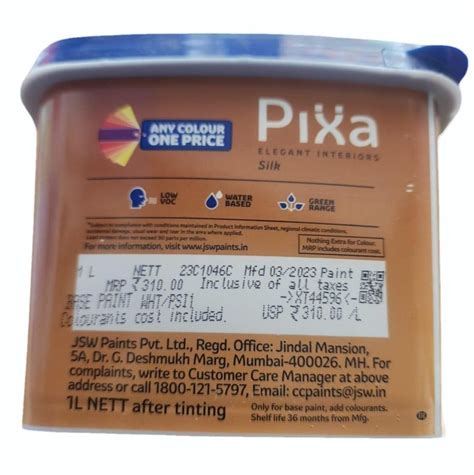 Jsw Paints Pixa Elegant Interior Paint Silk Packaging Size Litre At