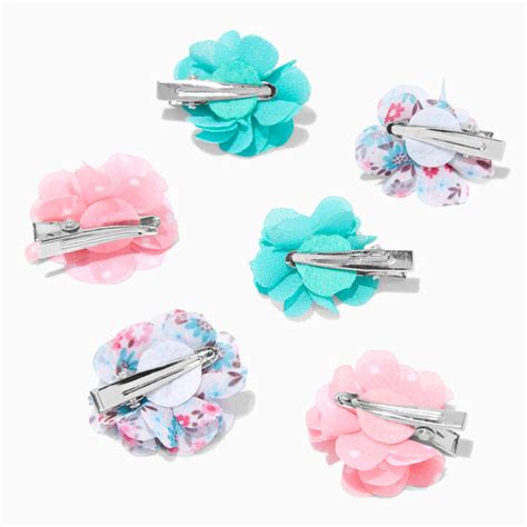 Claires Club Chiffon Flower Hair Clips 6 Pack Claires Us