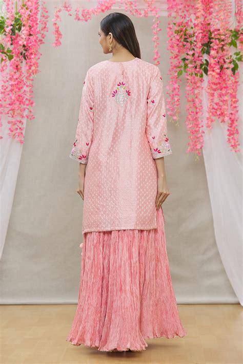 Buy Surbhi Shah Pink Spun Silk Embroidered Kurta Set Online Aza Fashions