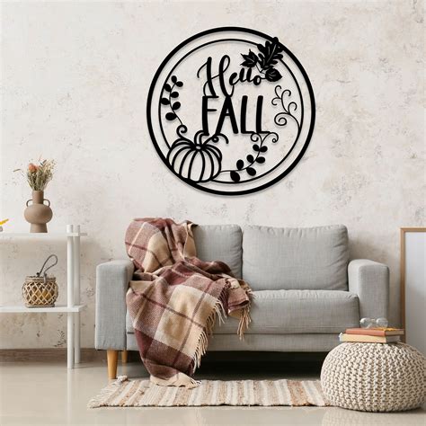 Hello Fall Fall Metal Sign Fall Wall Art Hello Fall Door Etsy