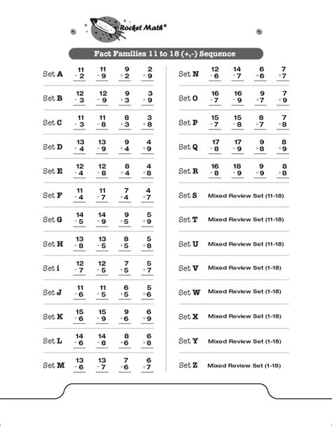 Add Subtract Fact Families From 11 To 18 Learning Track Rocket Math