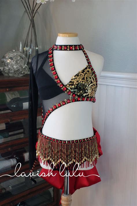 Flashy Red Black And Gold Custom Costume Etsy Pretty Dance Costumes