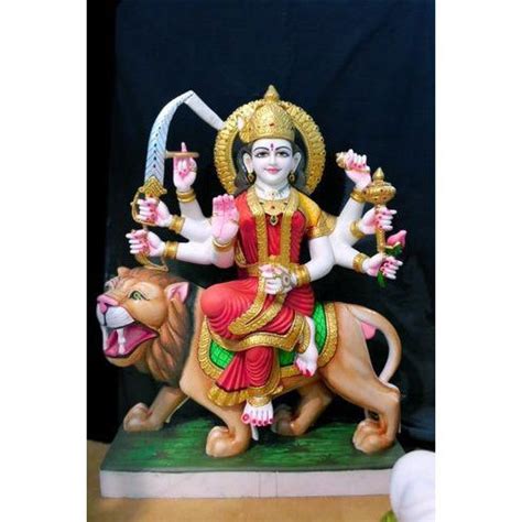 Painted Hindu Printed White Marble Durga Statue For Worship At Rs