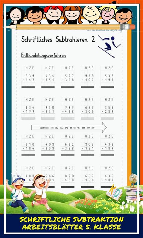 Schriftliche Subtraktion Arbeitsbl Tter Klasse Mathe Arbeitsbl Tter